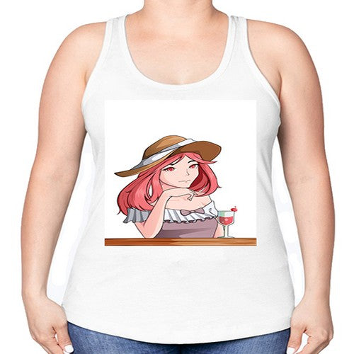 pretty woman with fresh juice in summer 37# - anime -Racerback Tank