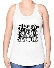 yes the wicked witch does live here 2# - witch -Racerback Tank