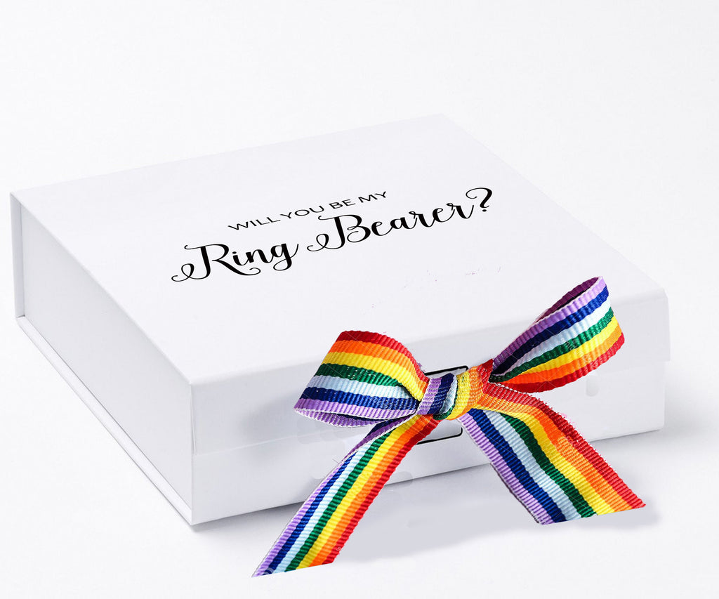 Will You Be My Ring Bearer? Proposal Box White - No Border- Rainbow Ribbon