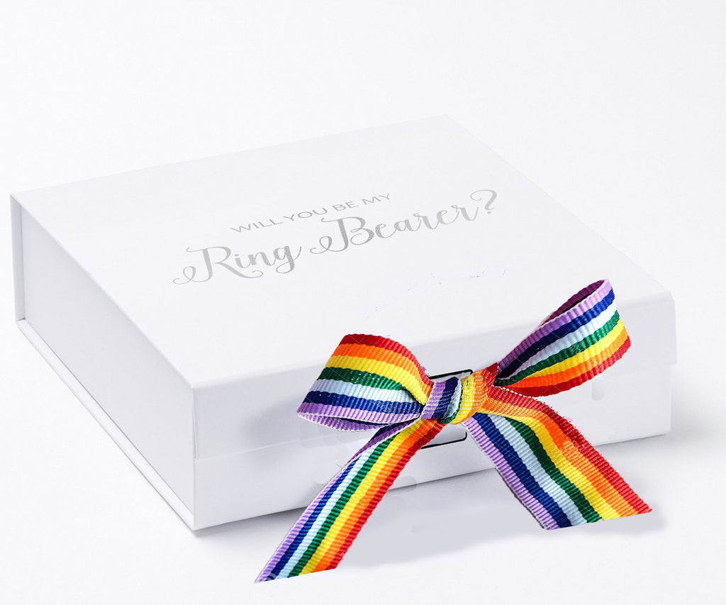 Will You Be My Ring Bearer? Proposal Box White - No Border- Rainbow Ribbon