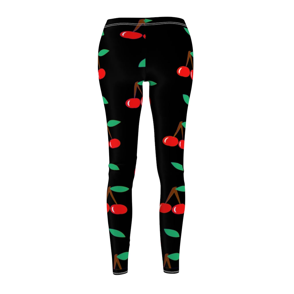 Cherry Pattern Leggings - Black