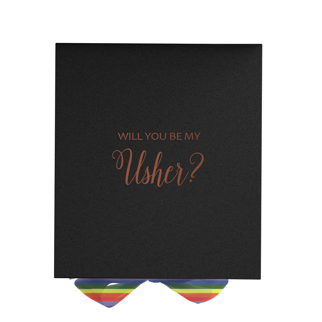 Will You Be My Usher? Proposal Box black - No Border - Rainbow Ribbon