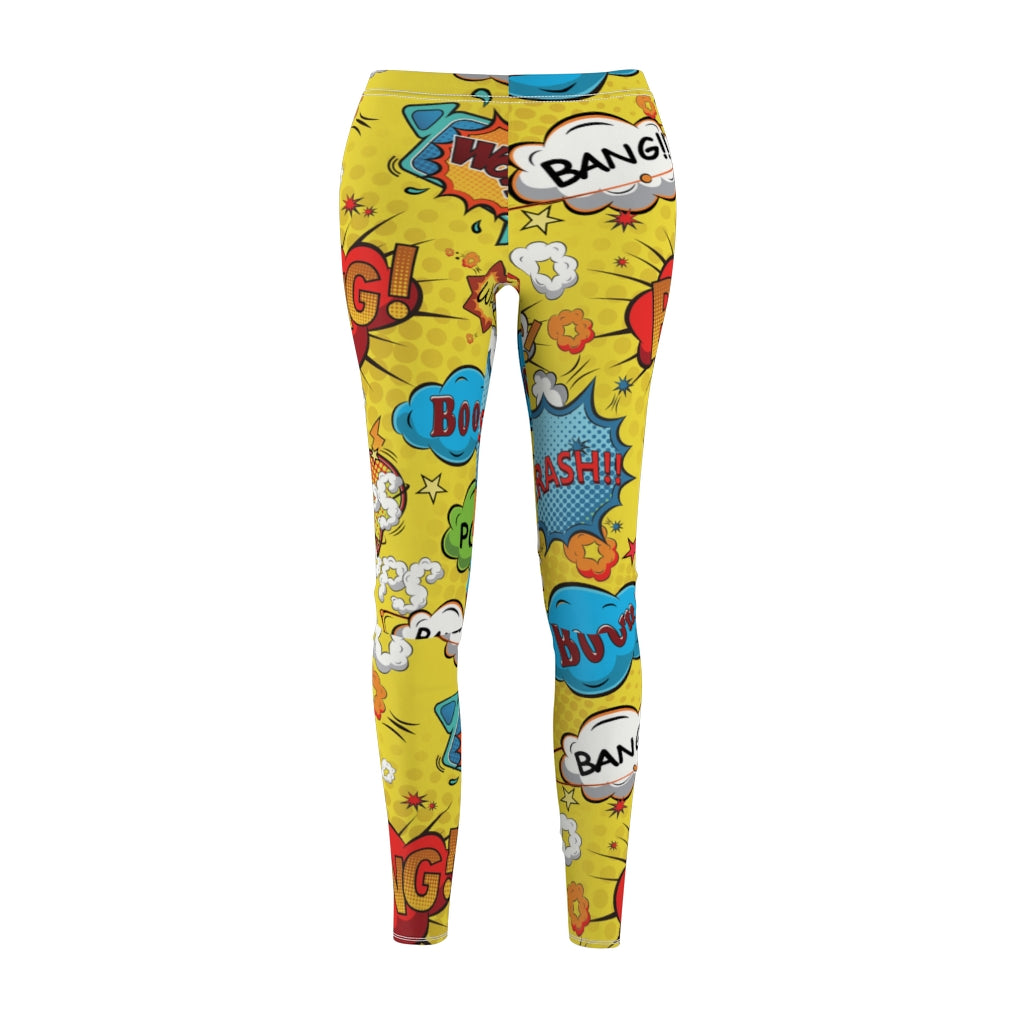 Comic Print Casual Leggings - Yellow