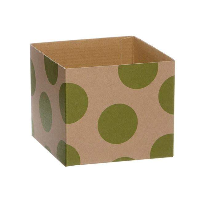 Kraft Mini Posy Box Polka Dots Lime (13x12cmH)-Gift Box