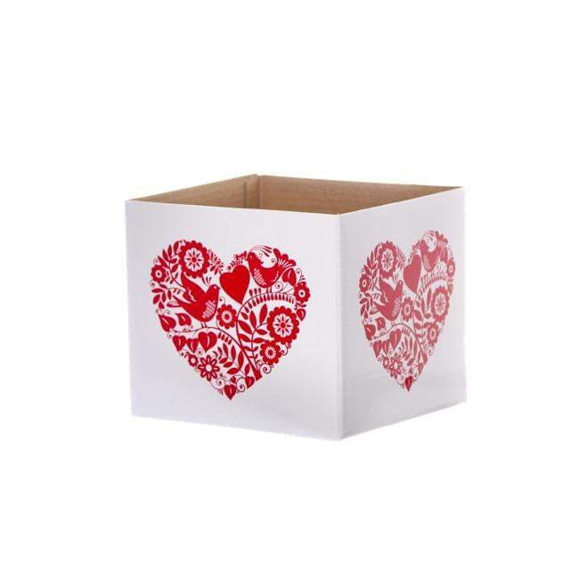 Posy Box Mini Bird in Heart White Red (13x12cmH)-Gift Box