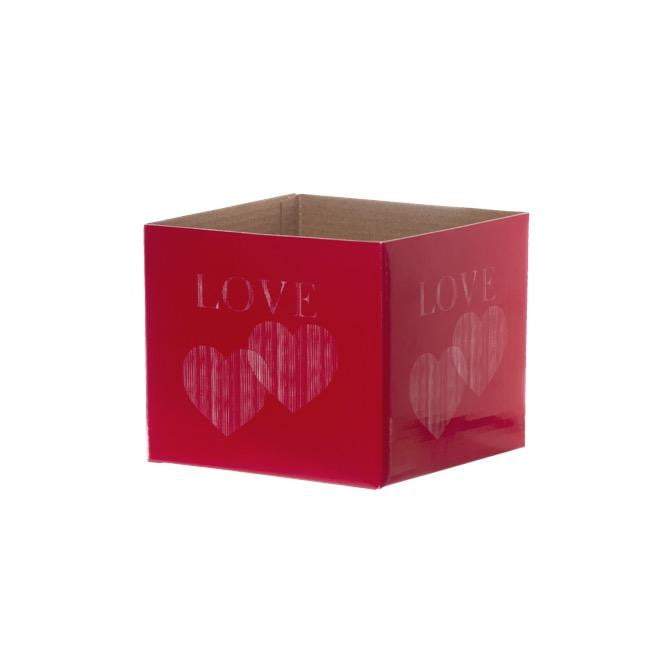Posy Box Mini Love 2 Hearts Red White (13x12cmH)-Gift Box