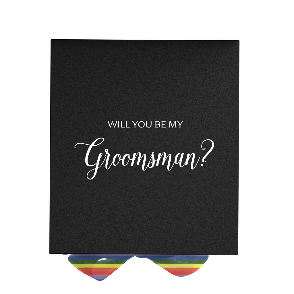 Will You Be My groomsman? Proposal Box black - No Border - Rainbow Ribbon