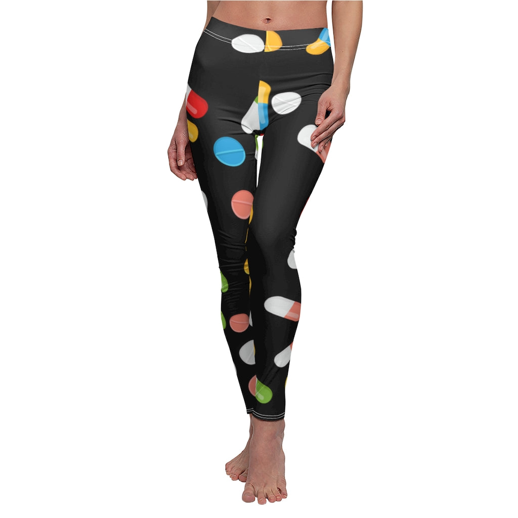 Pill Print Casual Leggings - Black