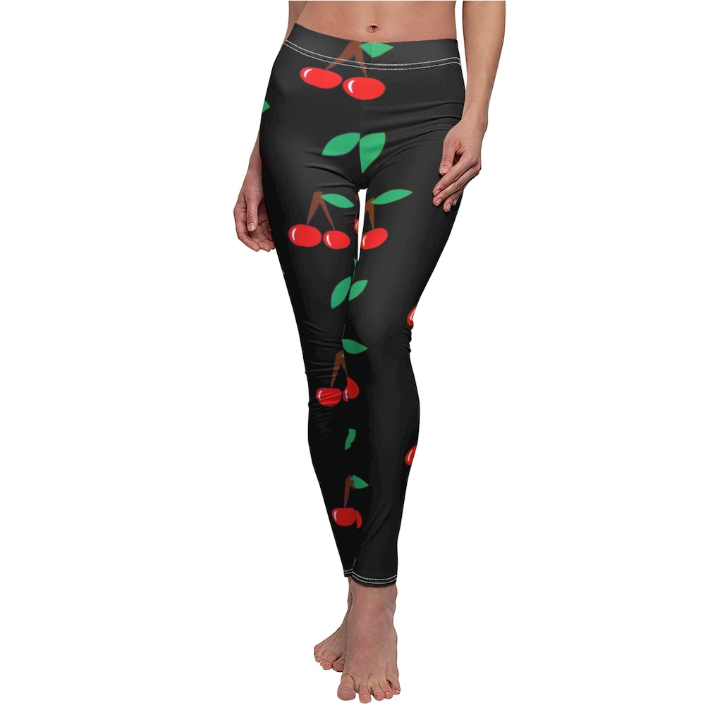 Cherry Pattern Leggings - Black
