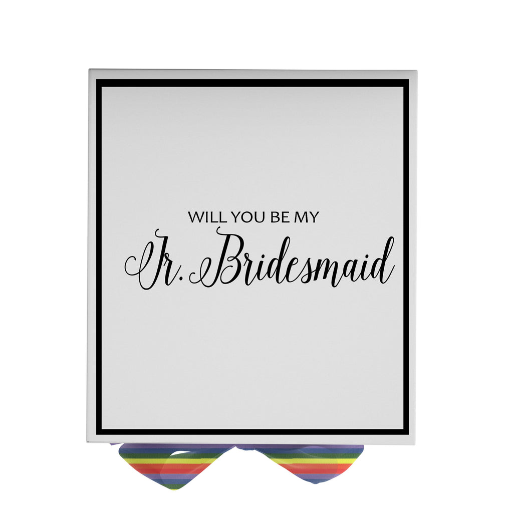 Will You Be My jr bridesmaid? Proposal Box White -  Border - Rainbow Ribbon