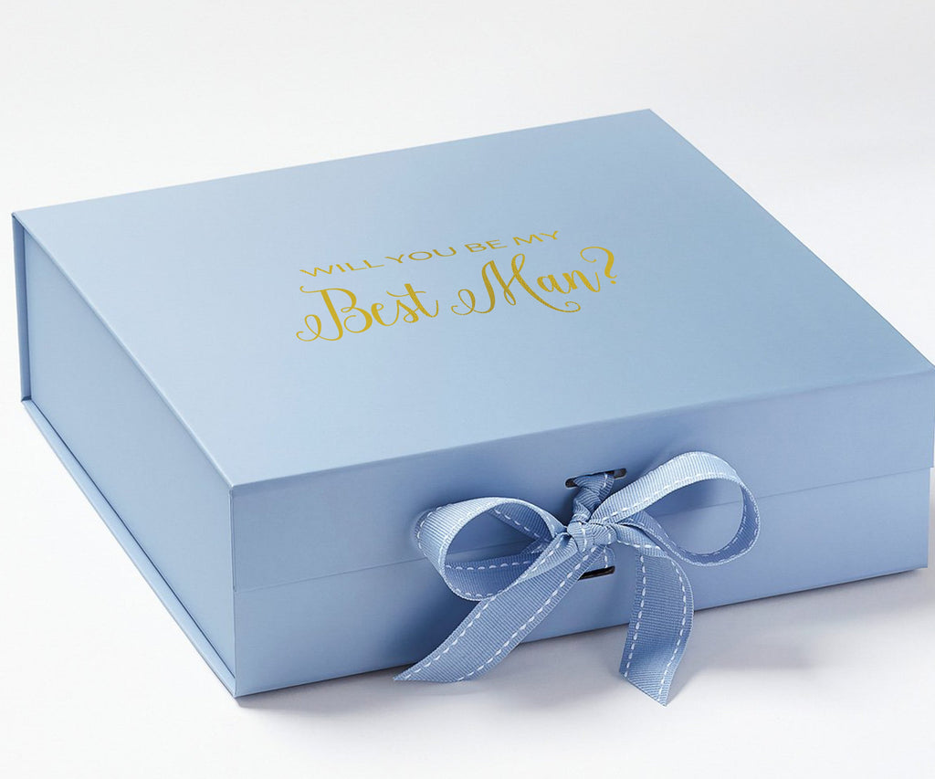 Will You Be My Best man? Proposal Box Light Blue - light blue bow - No Border