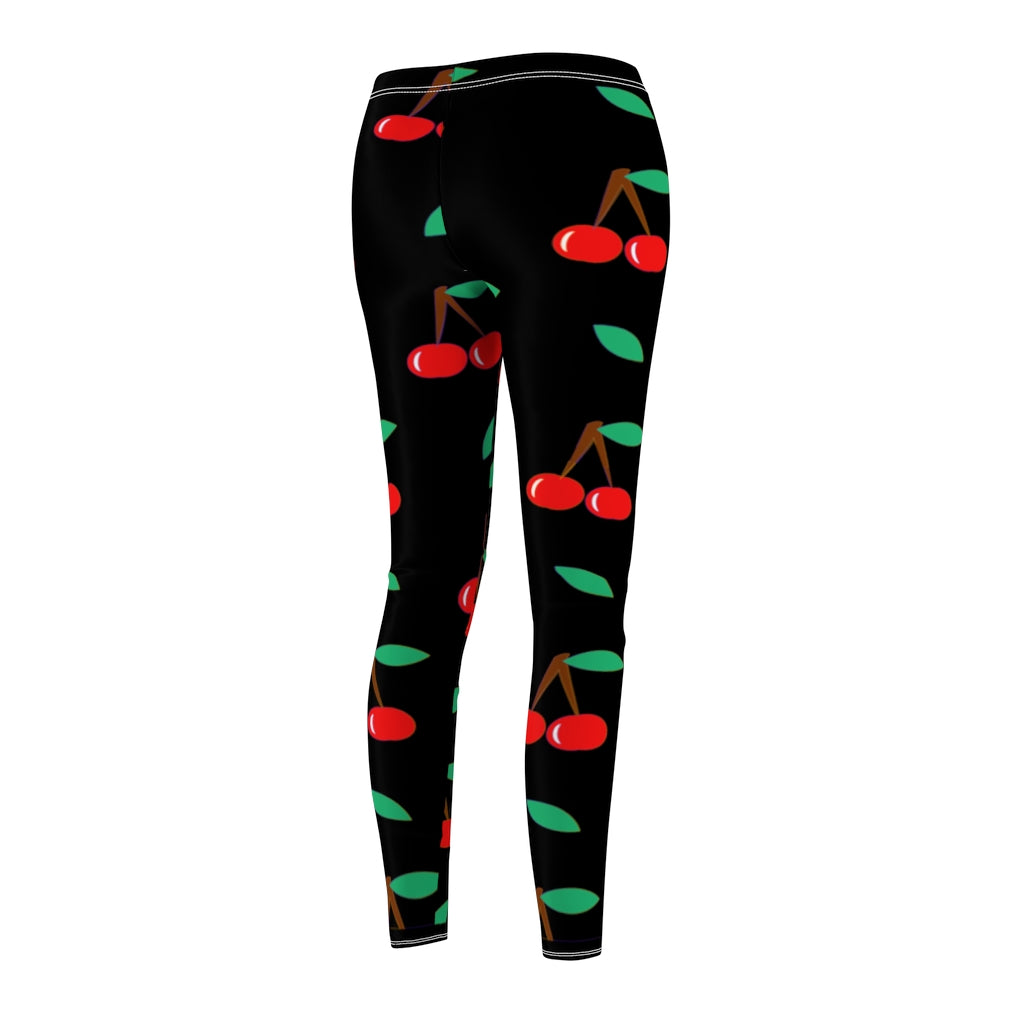 Cherry Pattern Leggings - Black