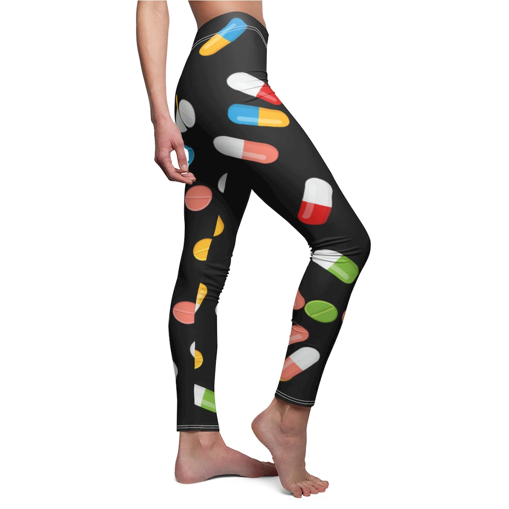 Pill Print Casual Leggings - Black
