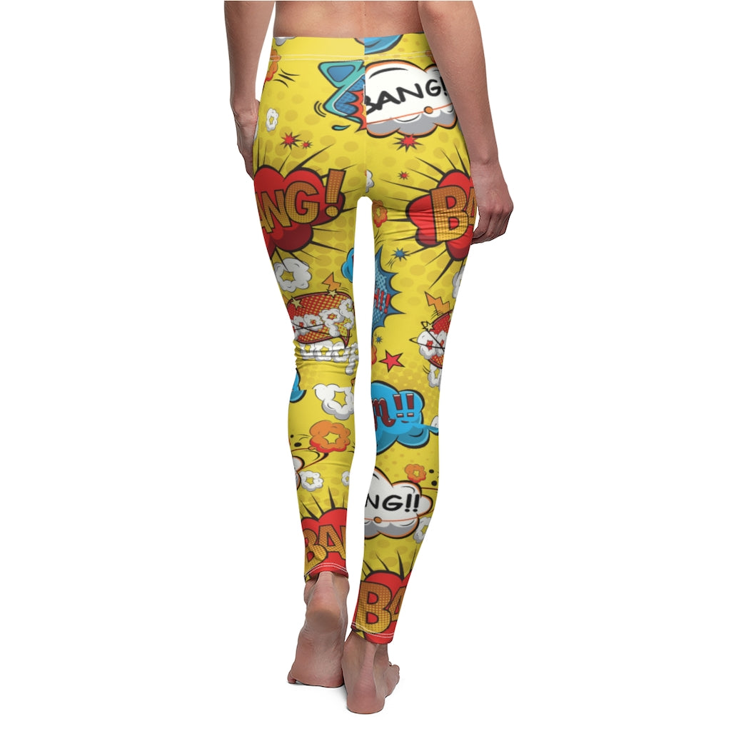 Comic Print Casual Leggings - Yellow