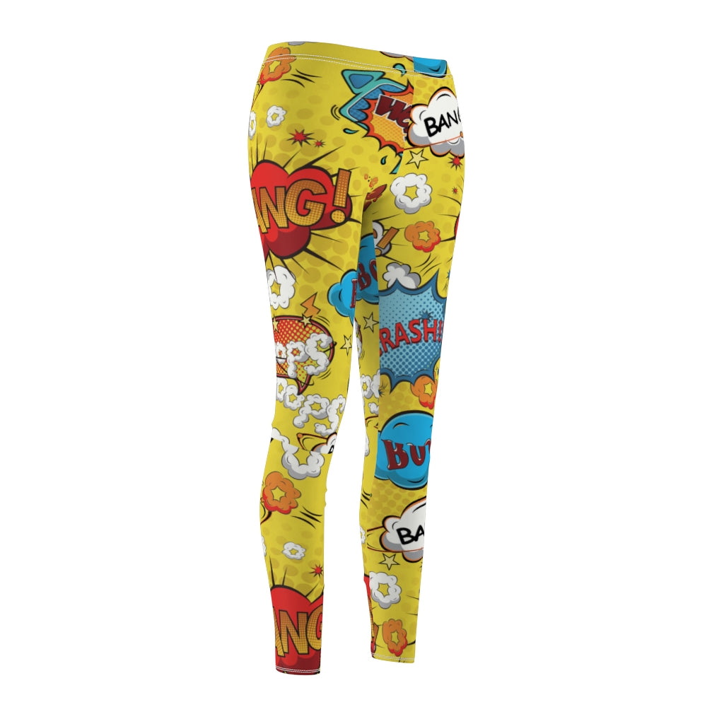 Comic Print Casual Leggings - Yellow