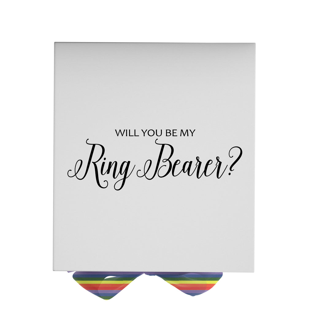 Will You Be My Ring Bearer? Proposal Box White - No Border- Rainbow Ribbon
