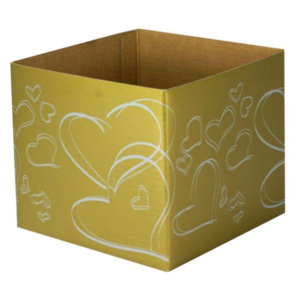 Small Posy Box Gold/Silver Hearts (13x13x11cm)-Gift Box