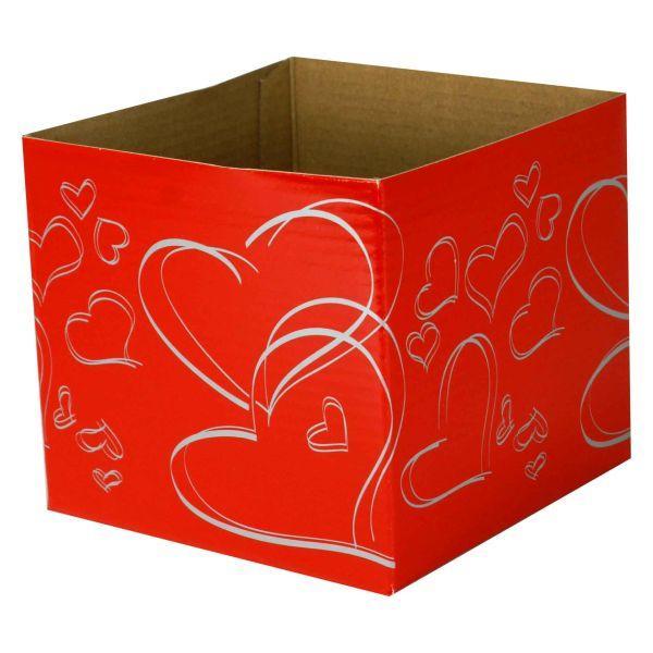 Small Posy Box Red/Silver Hearts (13x13x11cm)-Gift Box