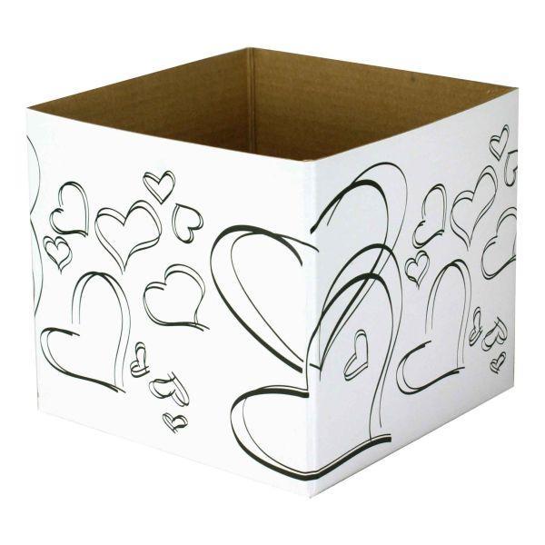 Small Posy Box White/Black Hearts (13x13x11cm)-Gift Box