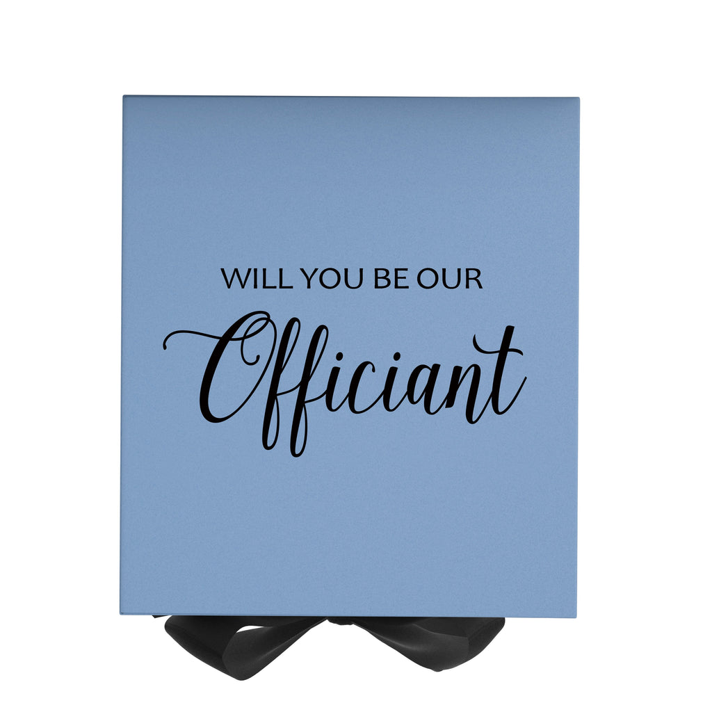 Will You Be our Officiant? Proposal Box Light Blue w/ Black Bow- No Border