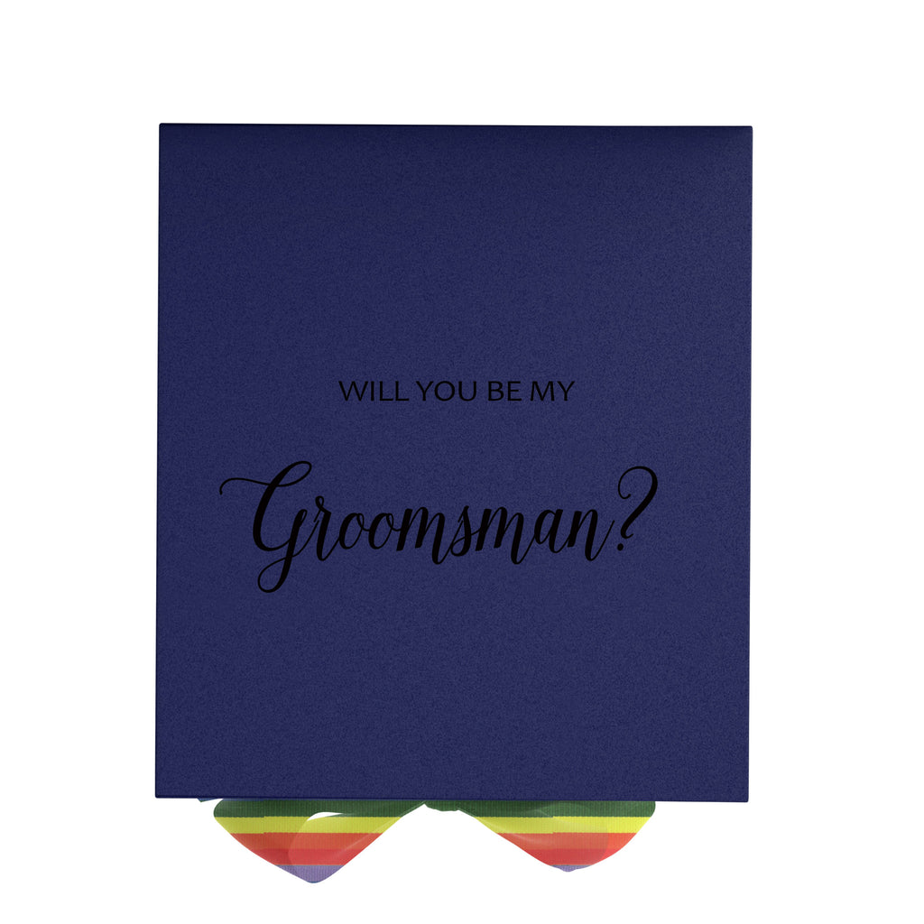Will You Be My groomsman? Proposal Box Navy - No Border - Rainbow Ribbon