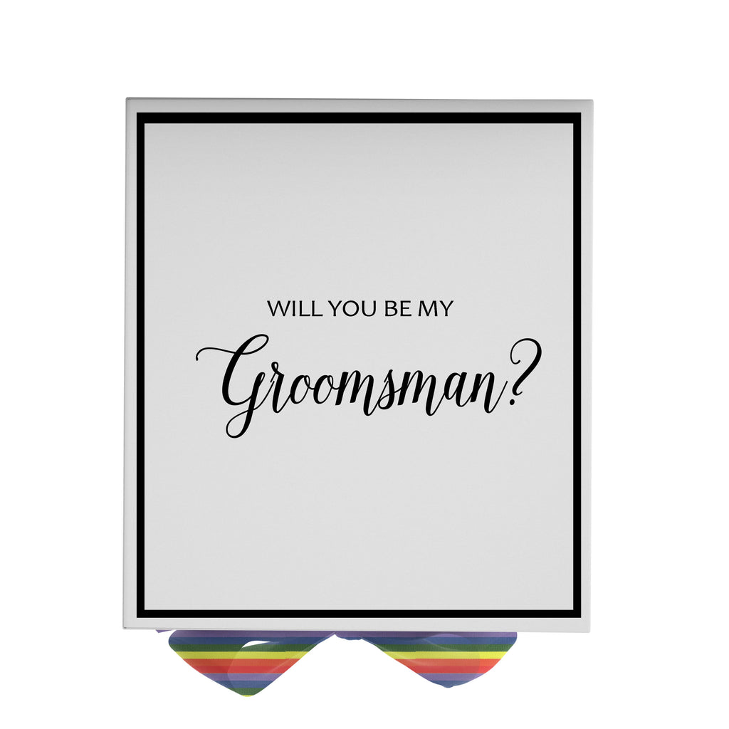 Will You Be My groomsman? Proposal Box White -  Border - Rainbow Ribbon