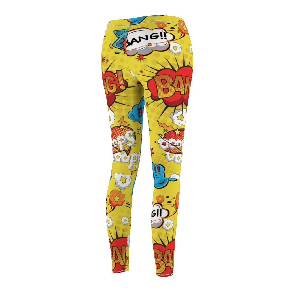 Comic Print Casual Leggings - Yellow