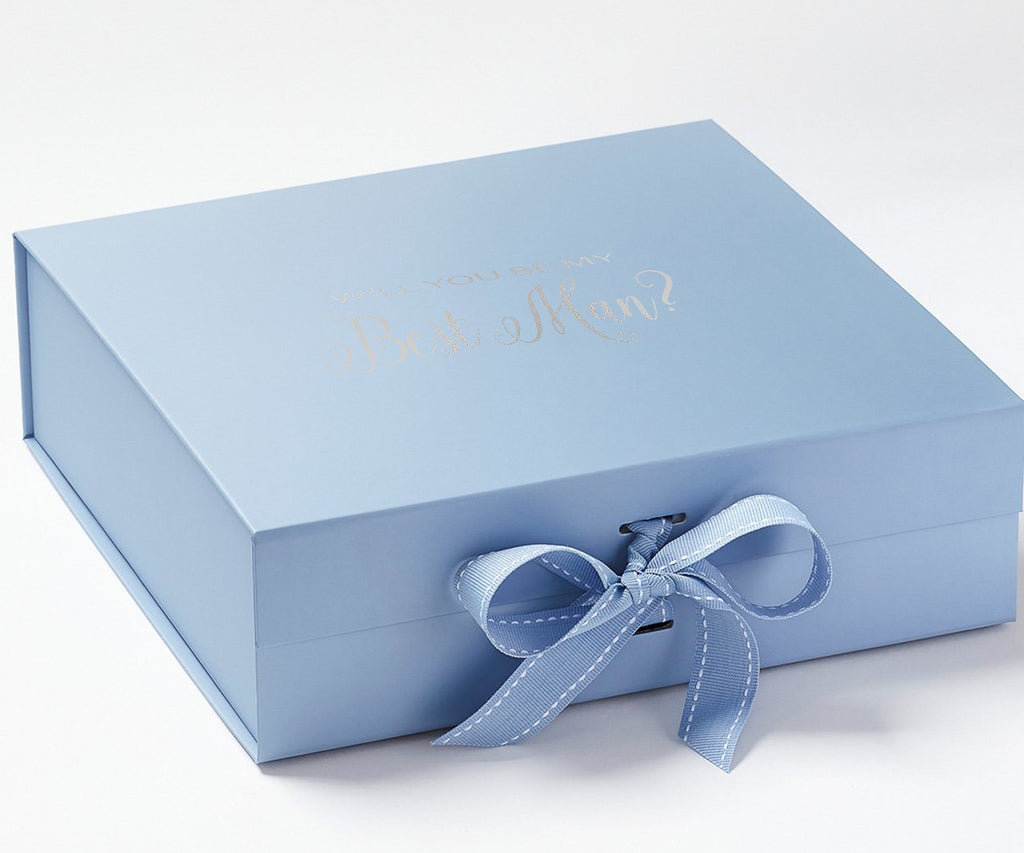 Will You Be My Best man? Proposal Box Light Blue - light blue bow - No Border