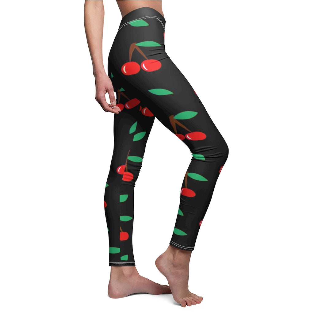 Cherry Pattern Leggings - Black
