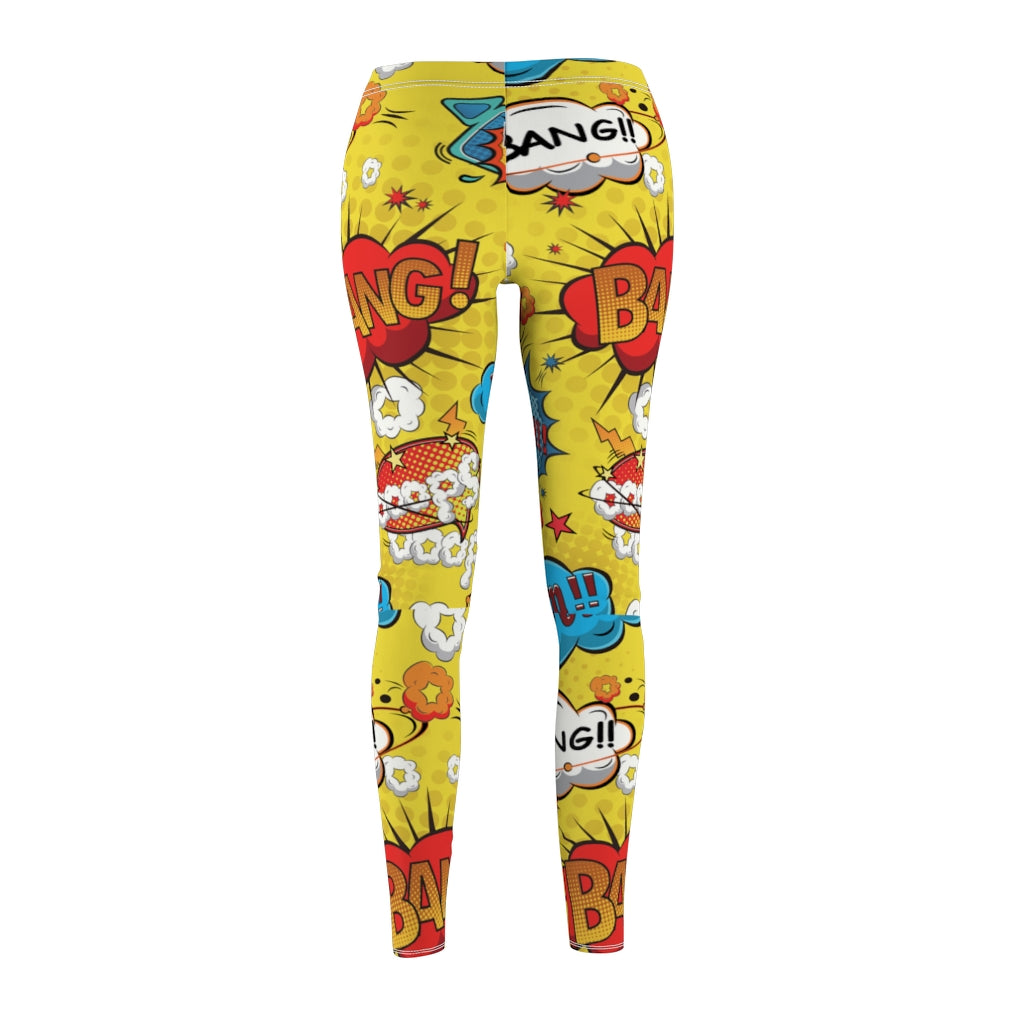 Comic Print Casual Leggings - Yellow