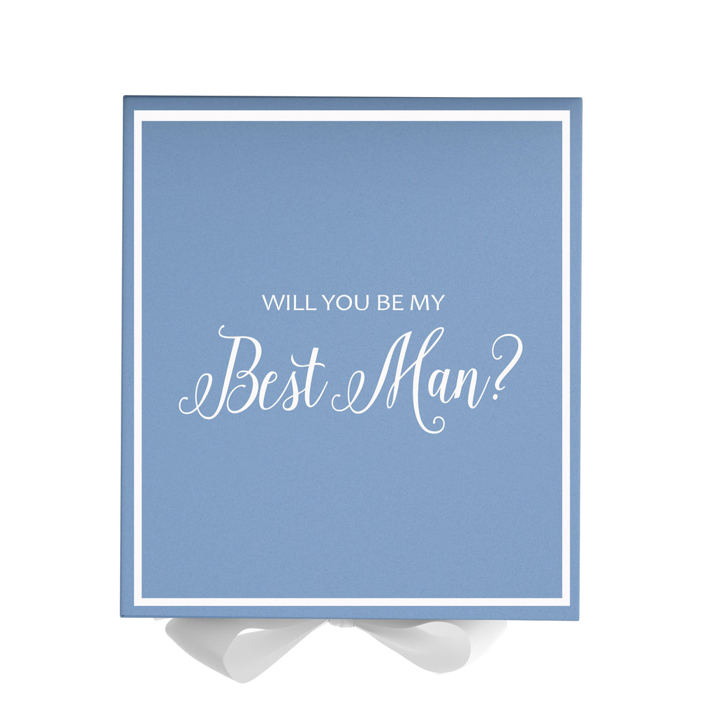 Will You Be My Best man? Proposal Box Light Blue w/ white Bow-  Border