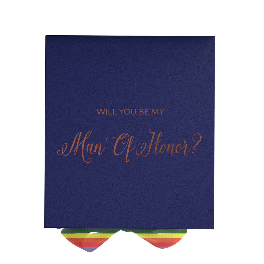 Will You Be My Man of Honor? Proposal Box Navy - No Border - Rainbow Ribbon
