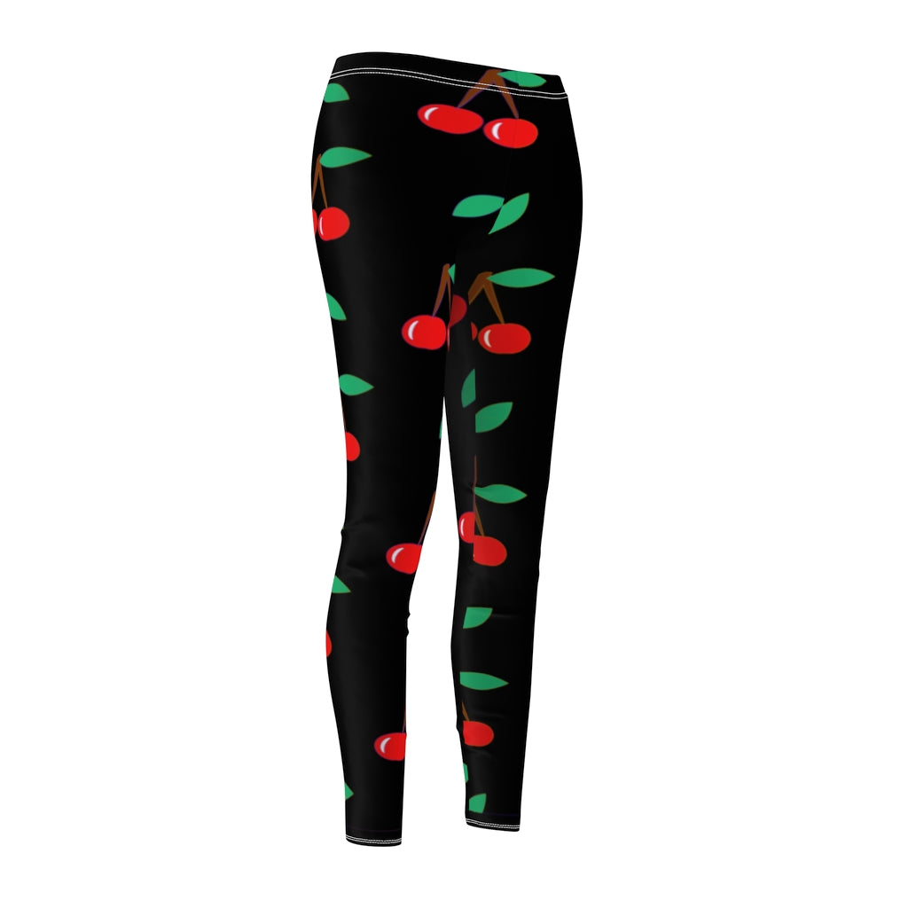 Cherry Pattern Leggings - Black