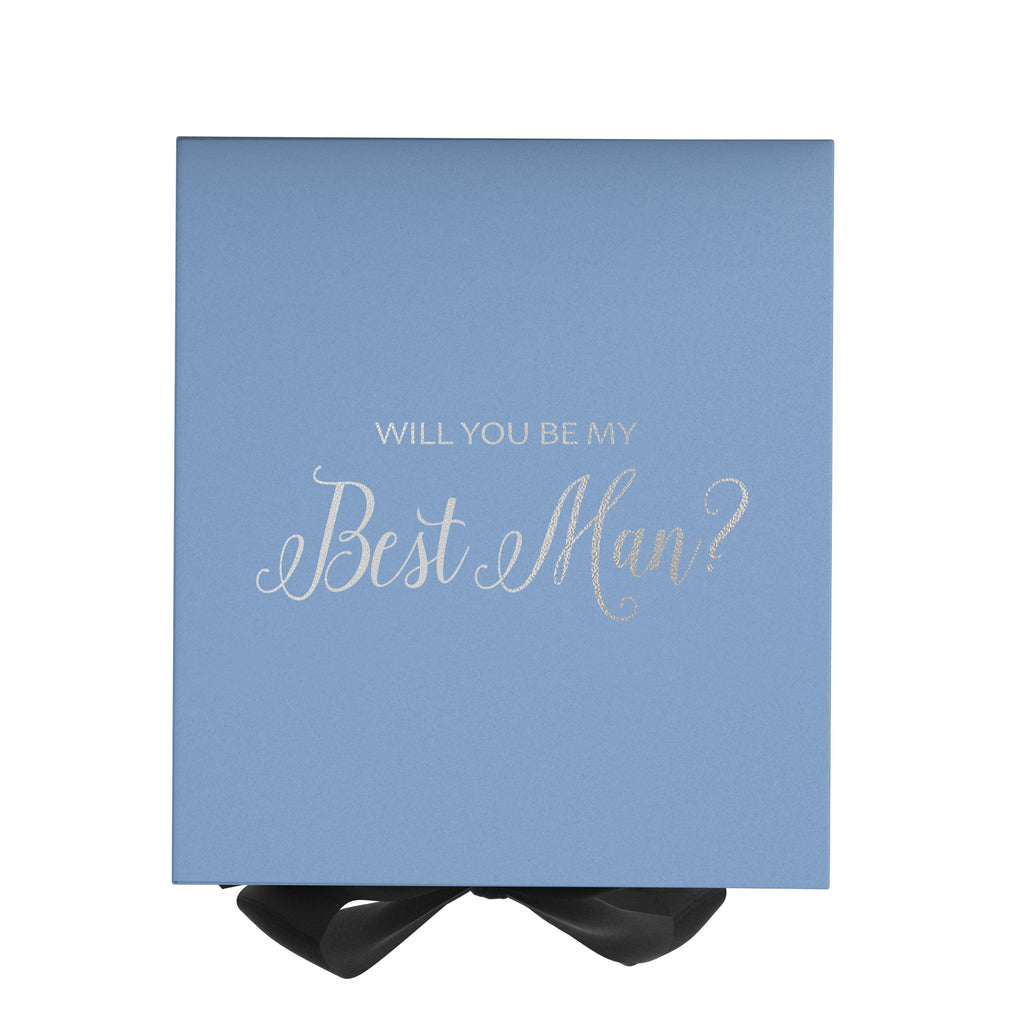 Will You Be My Best man? Proposal Box Light Blue w/ Black Bow- No Border