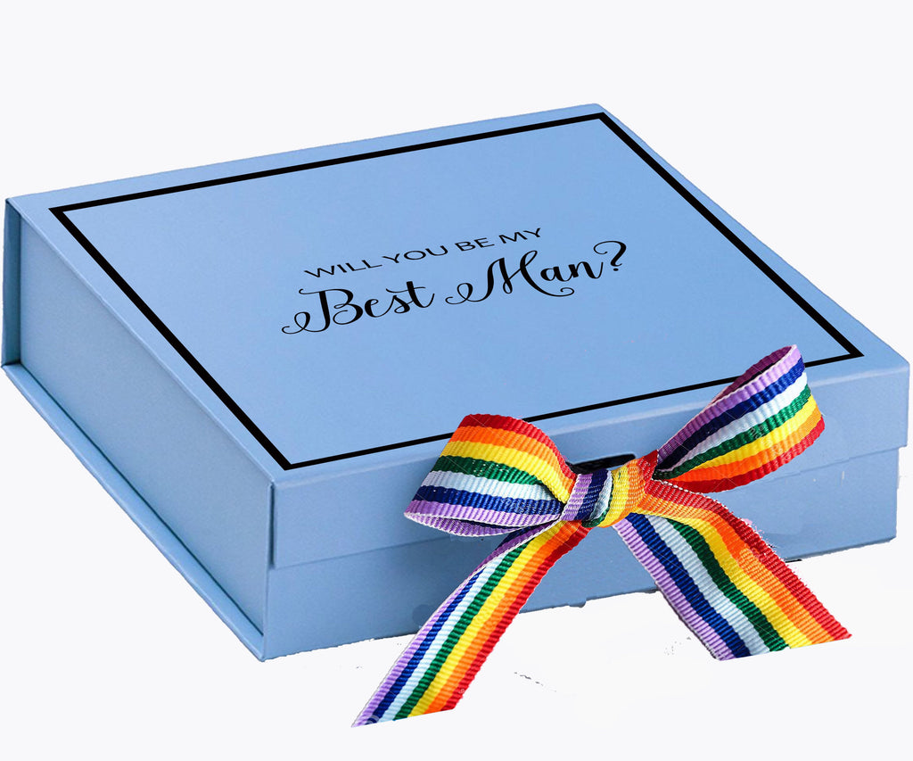 Will You Be My Best man? Proposal Box light blue -  Border - Rainbow Ribbon