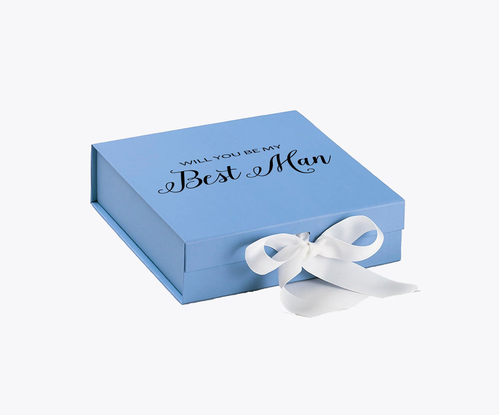 Will You Be My Best man? Proposal Box Light Blue w/ white Bow- No Border