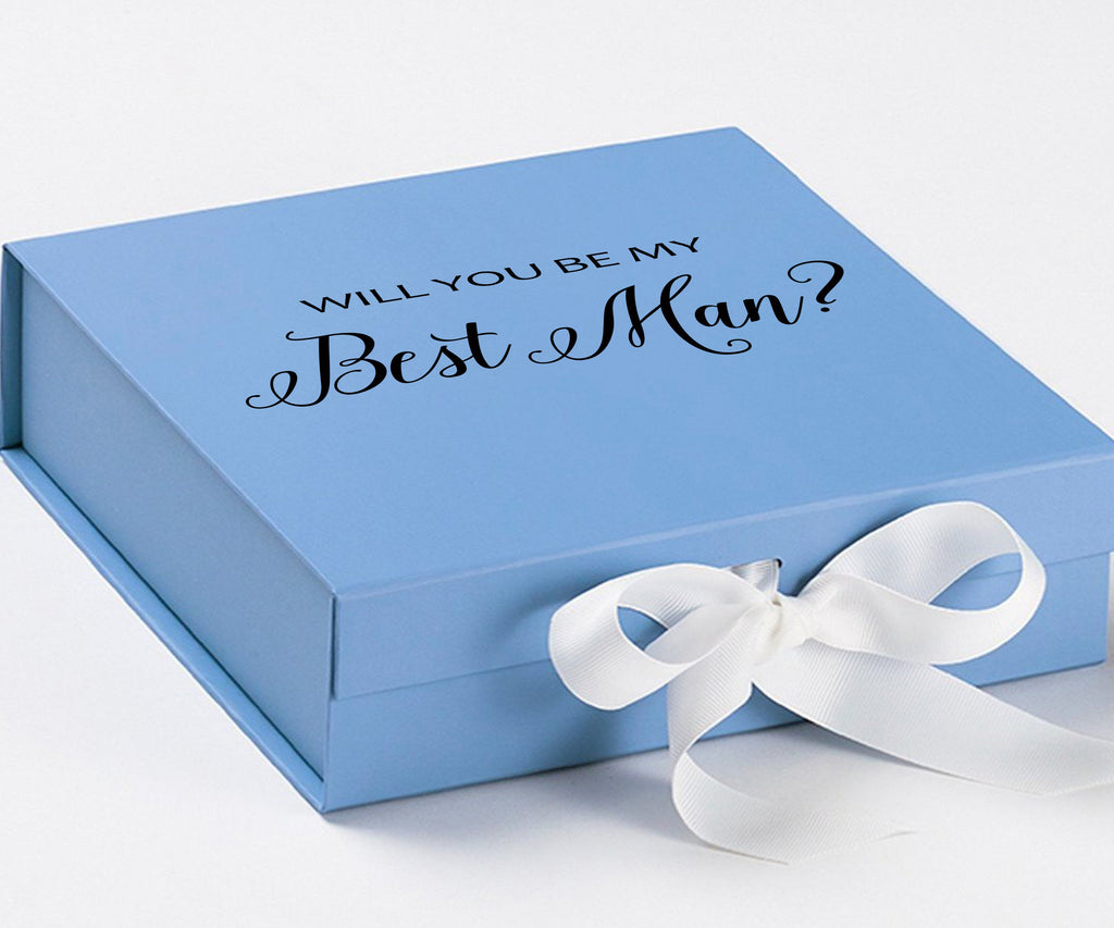Will You Be My Best man? Proposal Box Light Blue w/ white Bow- No Border