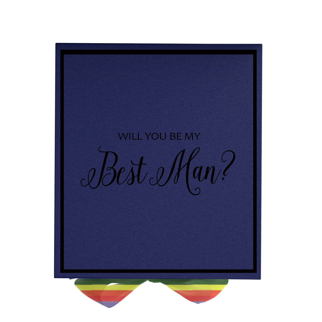 Will You Be My Best man? Proposal Box Navy -  Border - Rainbow Ribbon