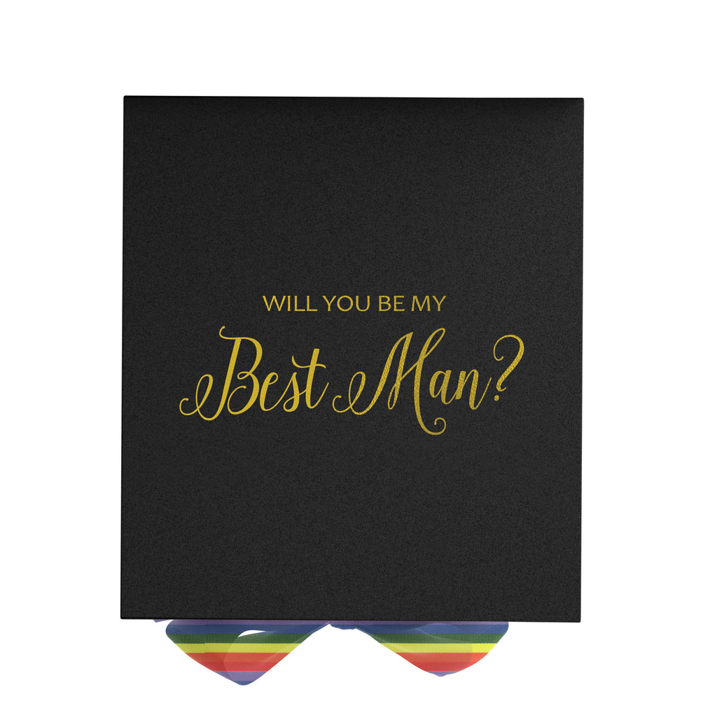 Will You Be My Best man? Proposal Box black - No Border - Rainbow Ribbon