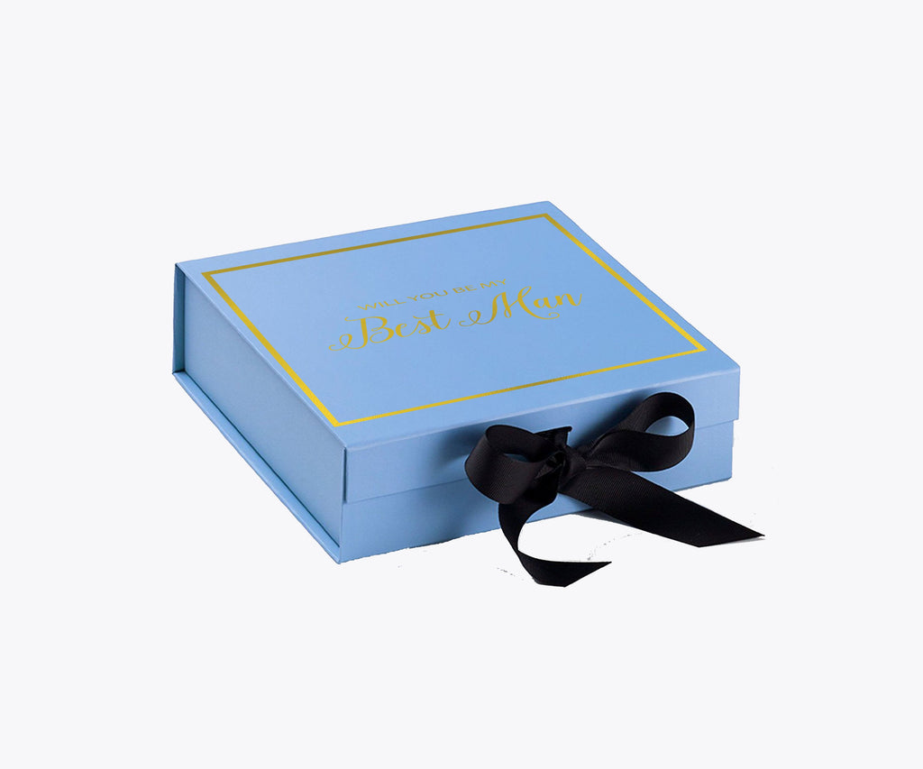 Will You Be My Best man? Proposal Box Light Blue w/ Black Bow-  Border