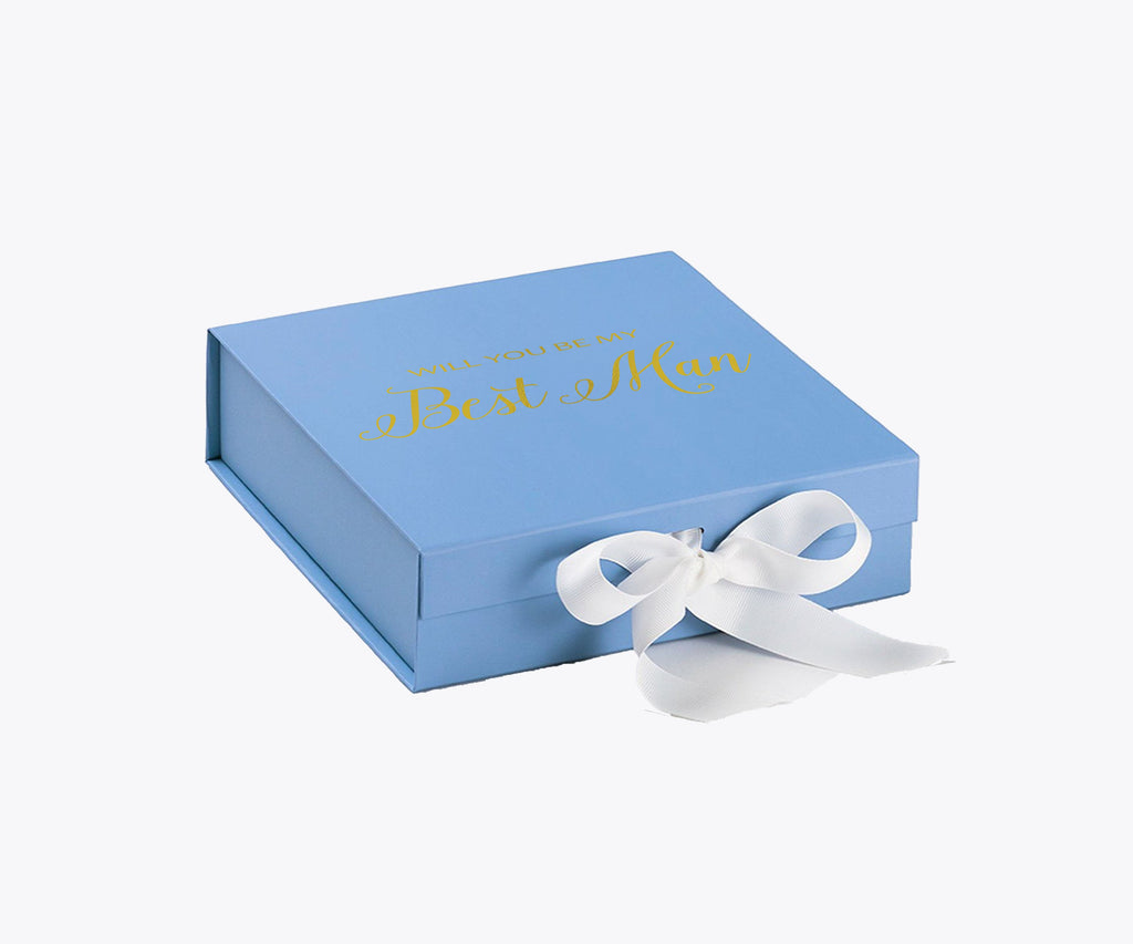 Will You Be My Best man? Proposal Box Light Blue w/ white Bow- No Border