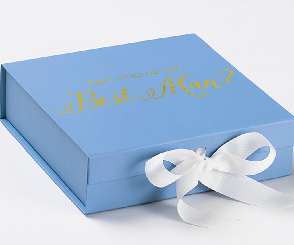 Will You Be My Best man? Proposal Box Light Blue w/ white Bow- No Border