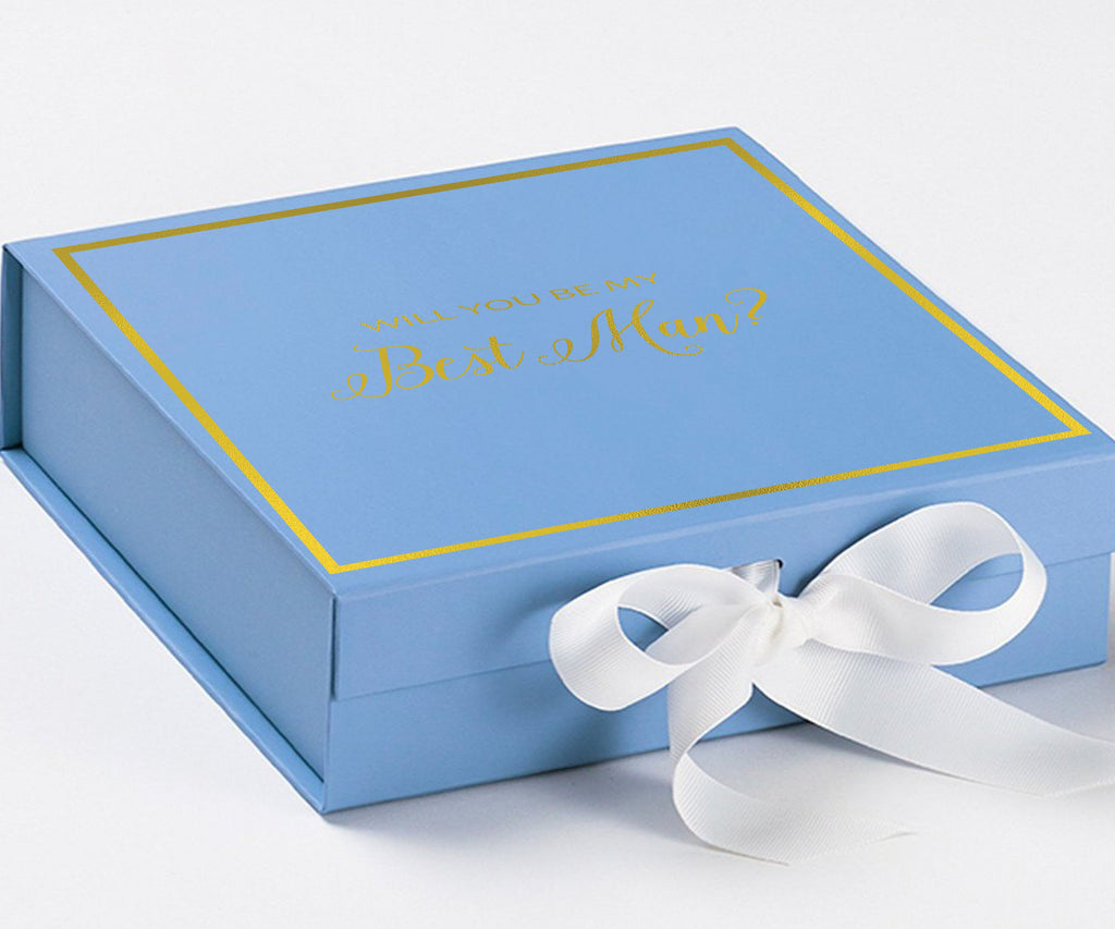 Will You Be My Best man? Proposal Box Light Blue w/ white Bow-  Border