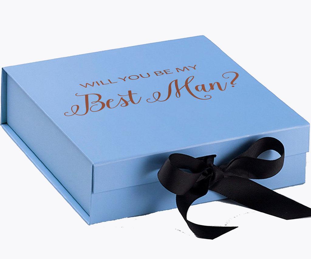 Will You Be My Best man? Proposal Box Light Blue w/ Black Bow- No Border