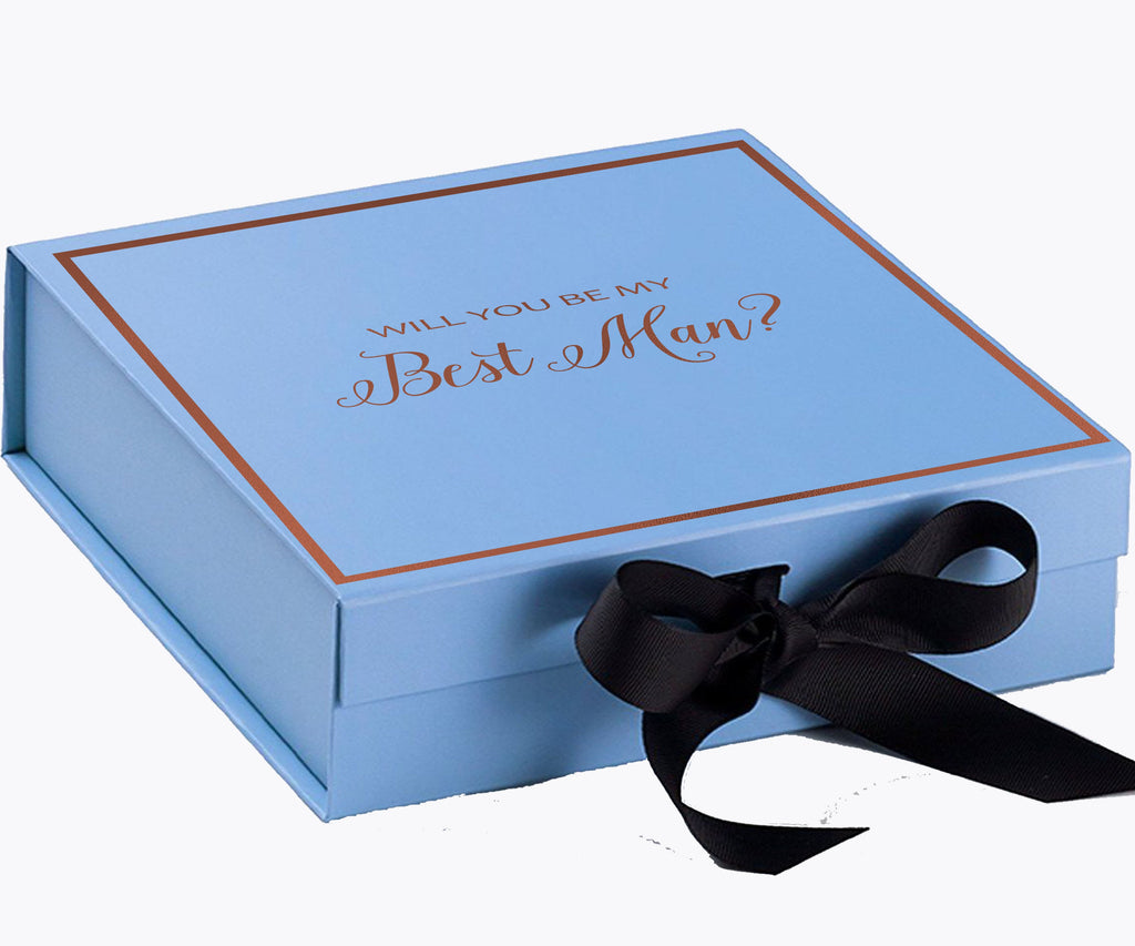 Will You Be My Best man? Proposal Box Light Blue w/ Black Bow-  Border