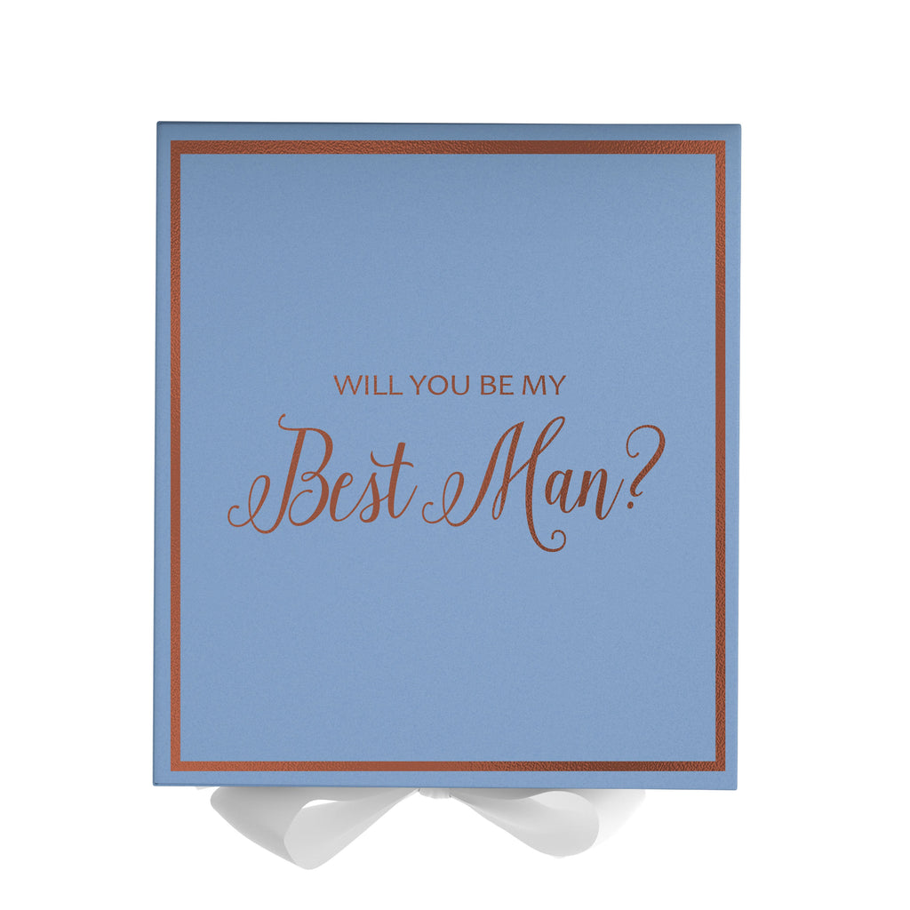 Will You Be My Best man? Proposal Box Light Blue w/ white Bow-  Border