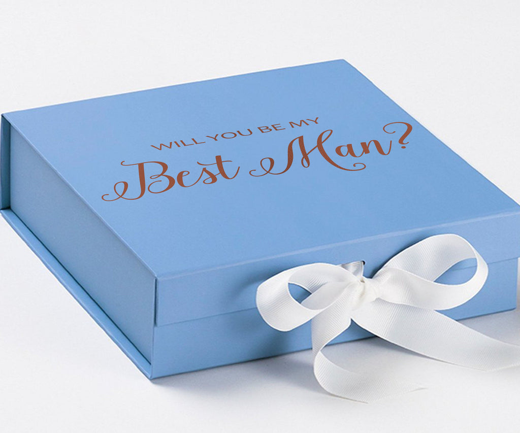 Will You Be My Best man? Proposal Box Light Blue w/ white Bow- No Border