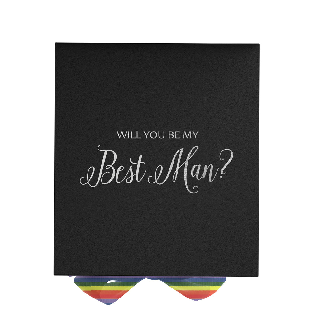 Will You Be My Best man? Proposal Box black - No Border - Rainbow Ribbon
