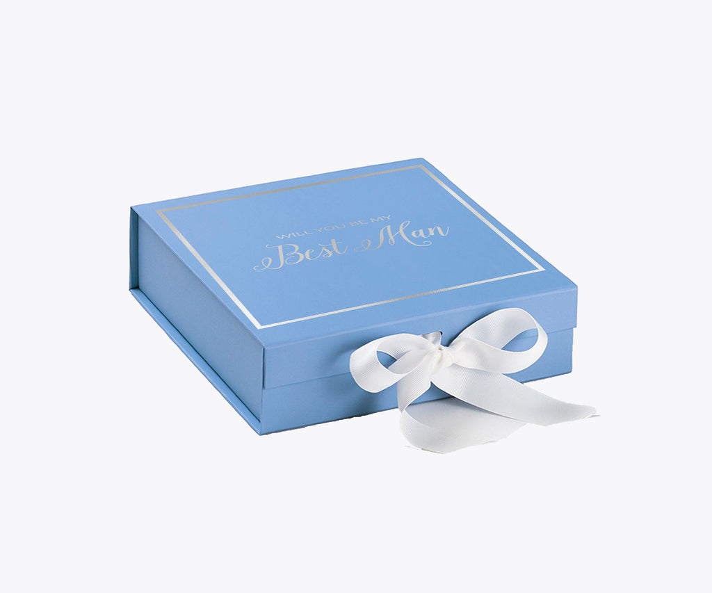 Will You Be My Best man? Proposal Box Light Blue w/ white Bow-  Border