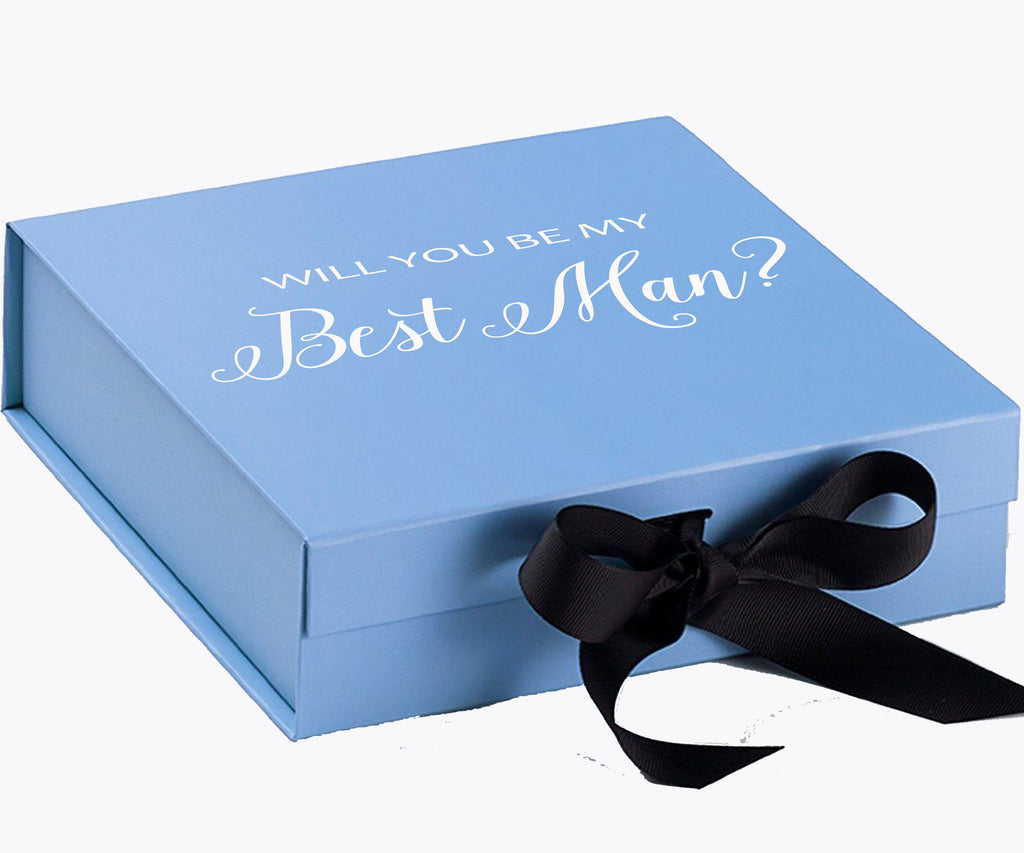 Will You Be My Best man? Proposal Box Light Blue w/ Black Bow- No Border